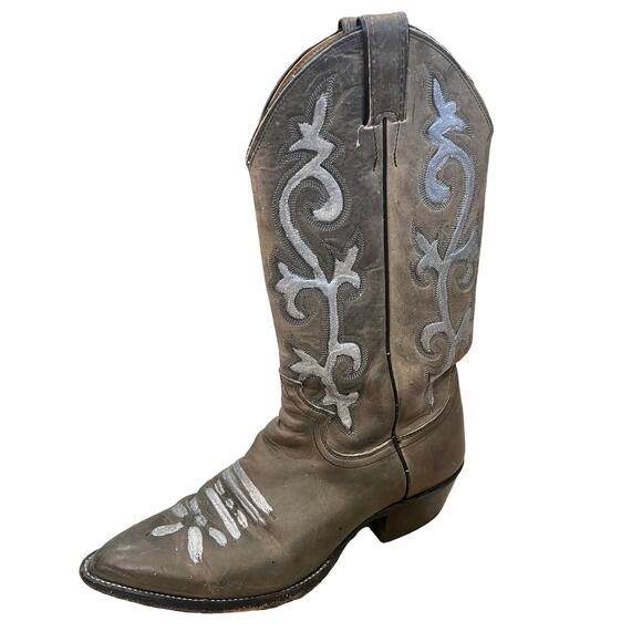 Justin Boots Shoes - Justin Brown SIlver Leather Western Cowboy Boots Men's sz 7.5 D Women's size 9.5